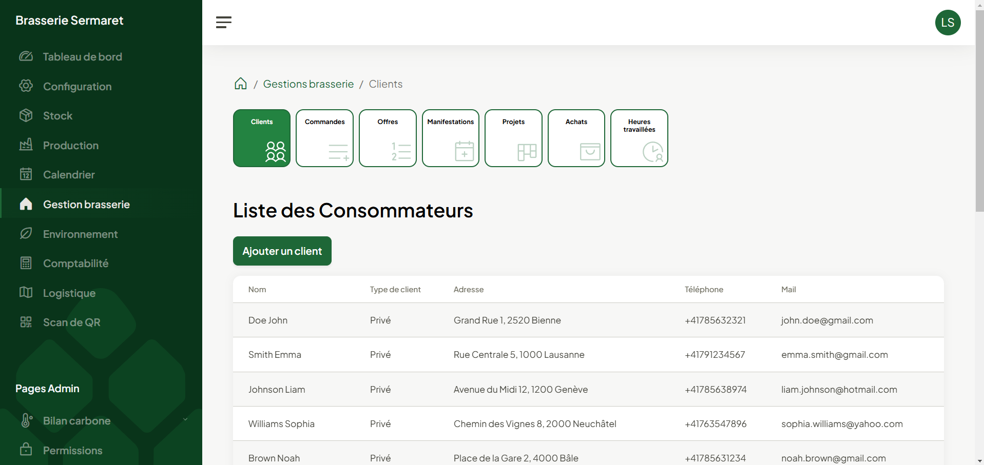 Gestion des clients